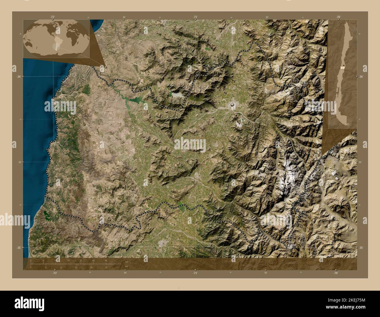 Libertador General Bernardo O'Higgins, region of Chile. Low resolution satellite map. Corner auxiliary location maps Stock Photo