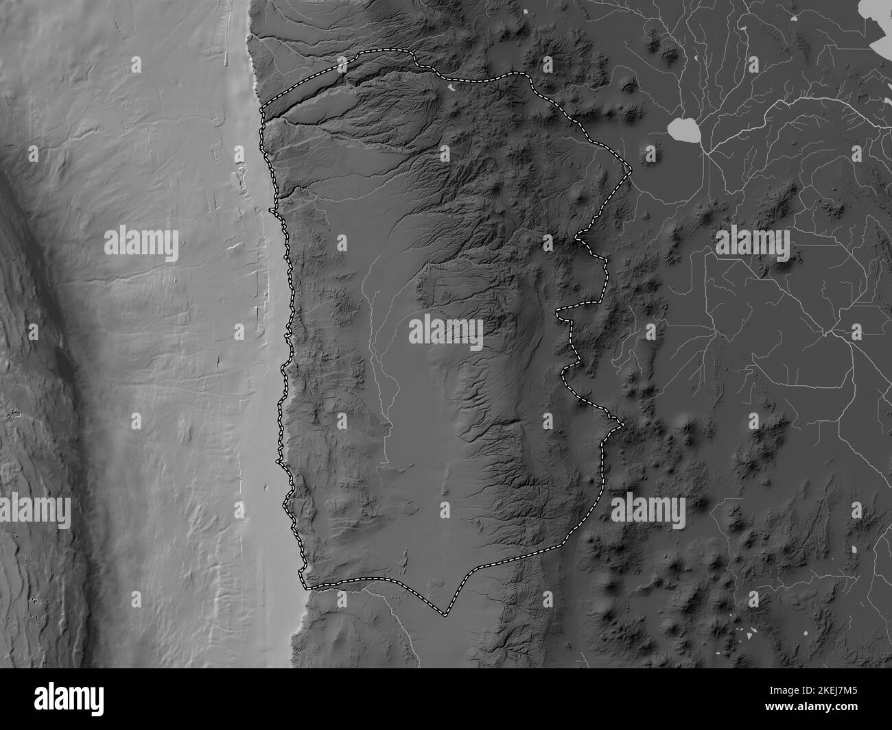Chile map zoom border grayscale - Tarapaca Region Of Chile Grayscale Elevation Map With Lakes And Rivers 2KEJ7M5