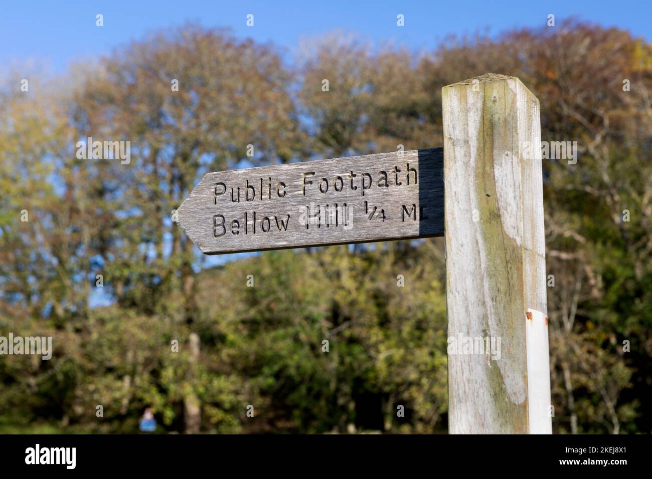 A wooden signpost giving directions to Bellow Hill, Yorkshie. Stock Photo