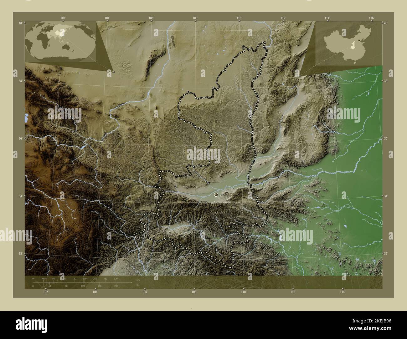 Shaanxi, province of China. Elevation map colored in wiki style with ...