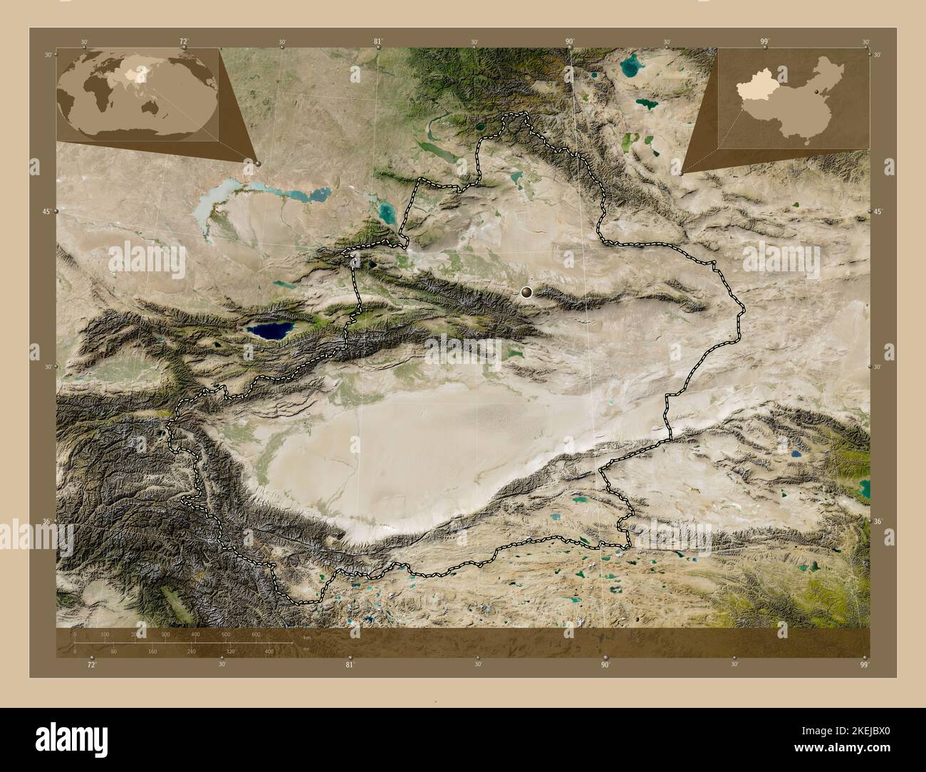 Xinjiang Uygur, autonomous region of China. Low resolution satellite