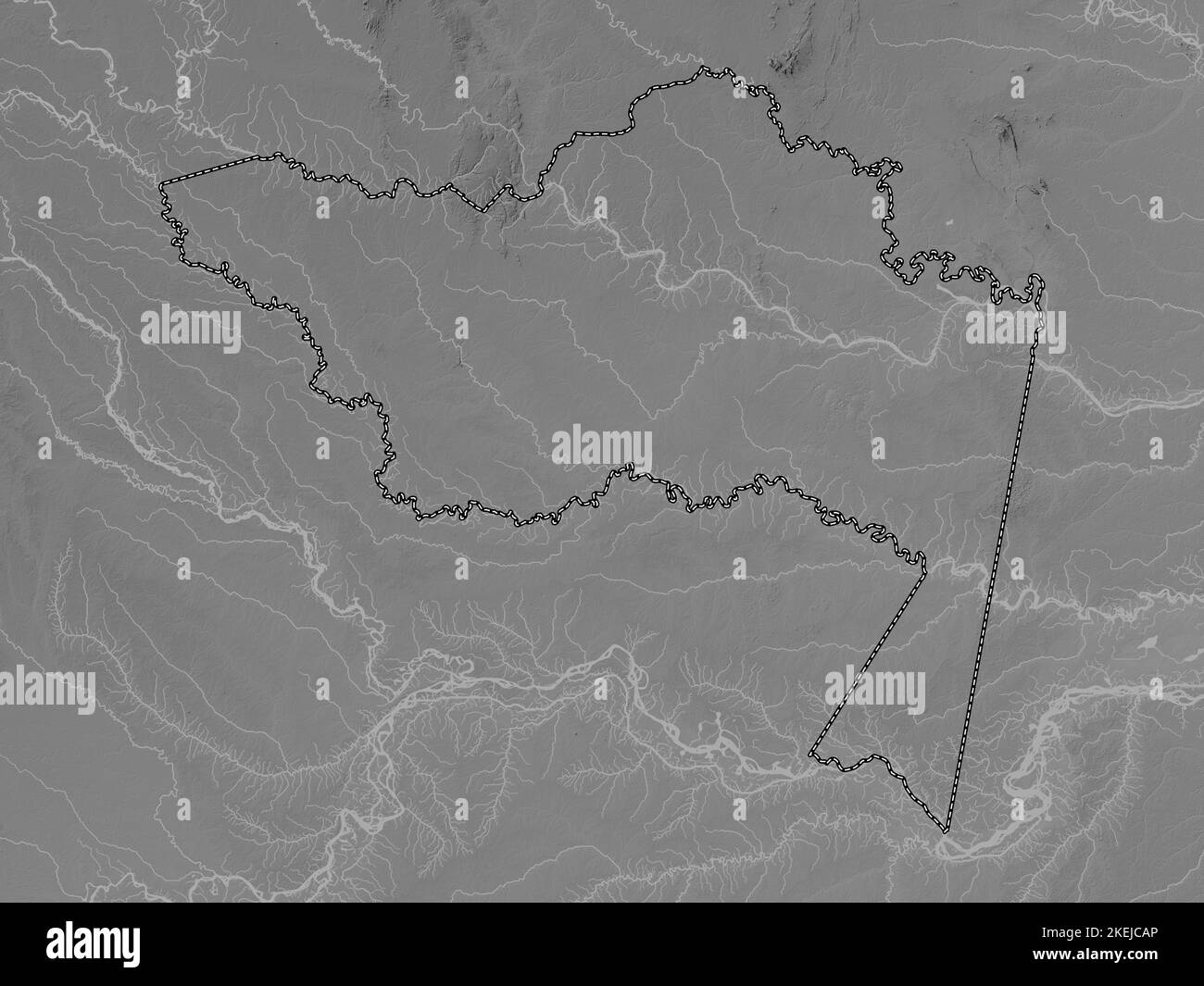 Amazonas, department of Colombia. Grayscale elevation map with lakes
