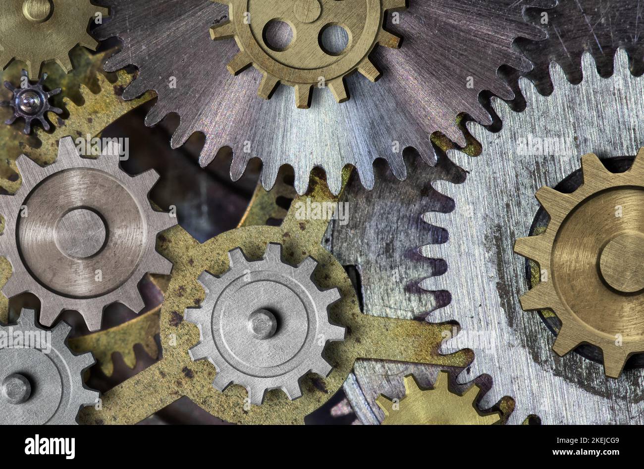 gears and cogs clock mechanism Stock Photo