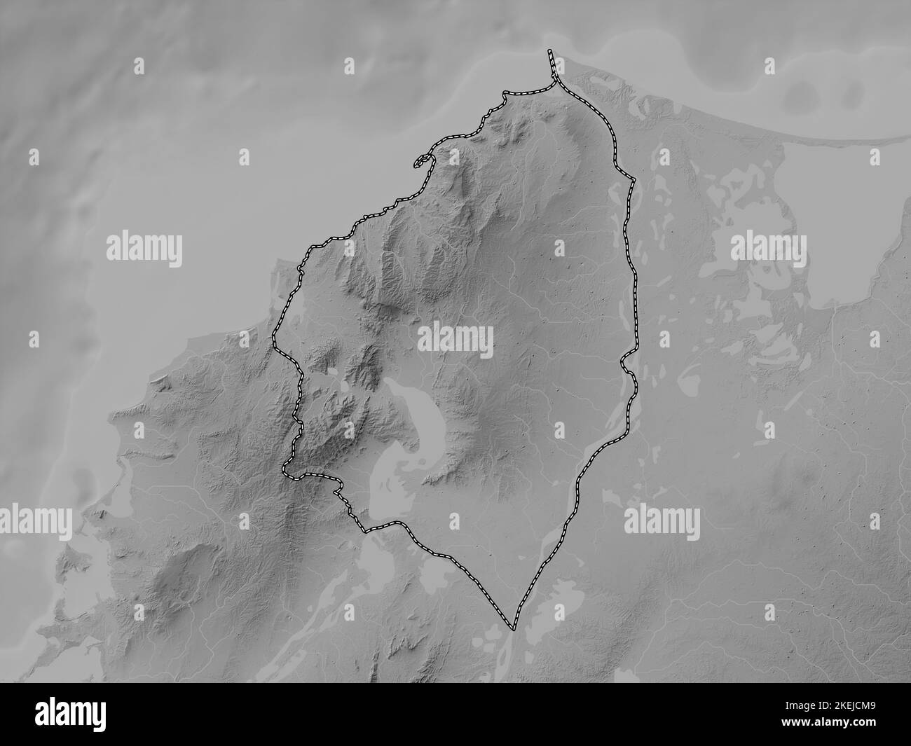 Atlantico, department of Colombia. Grayscale elevation map with lakes