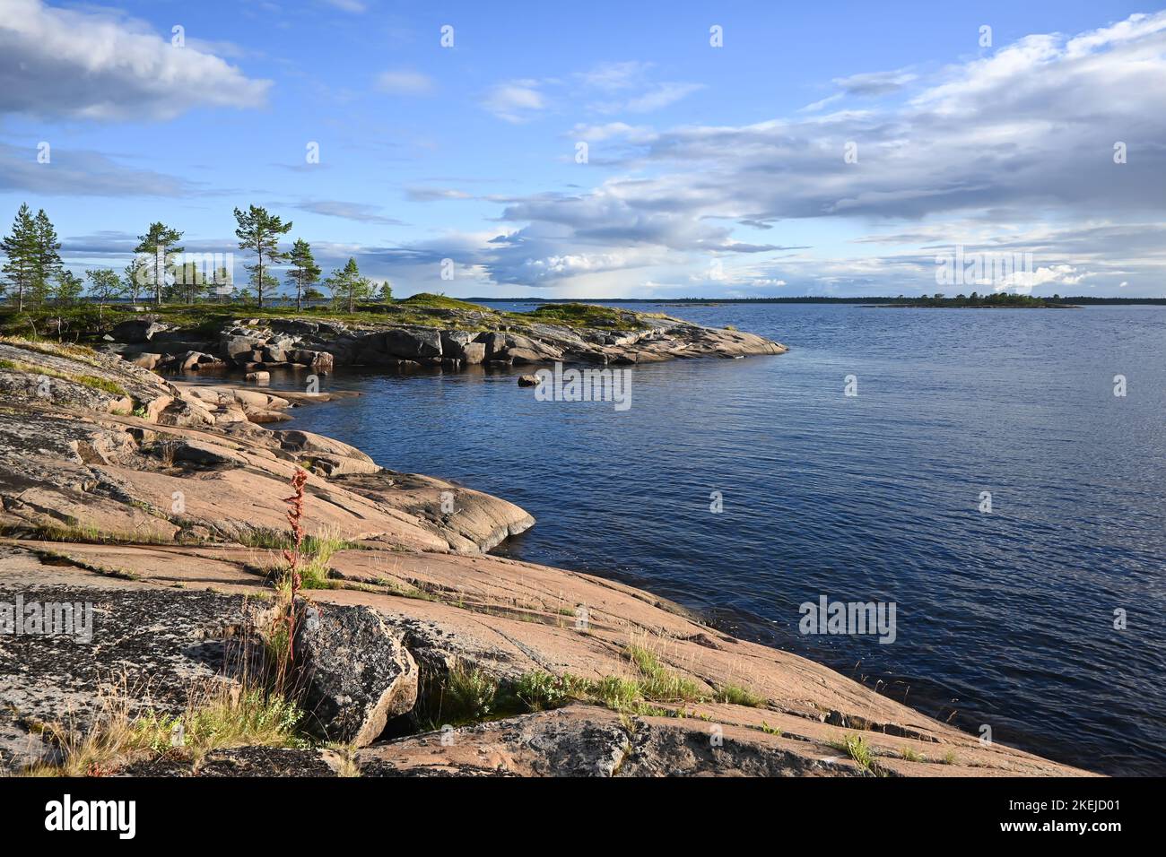 The rocky shore of the White Sea. Summer seascape in the north of ...