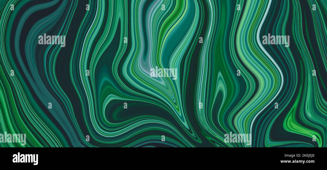 Green painted backdrop. Modern abstract art painting backgrounds. Paint flowing. Moving colorful lines. Liquid marble texture design, gradient surface Stock Photo