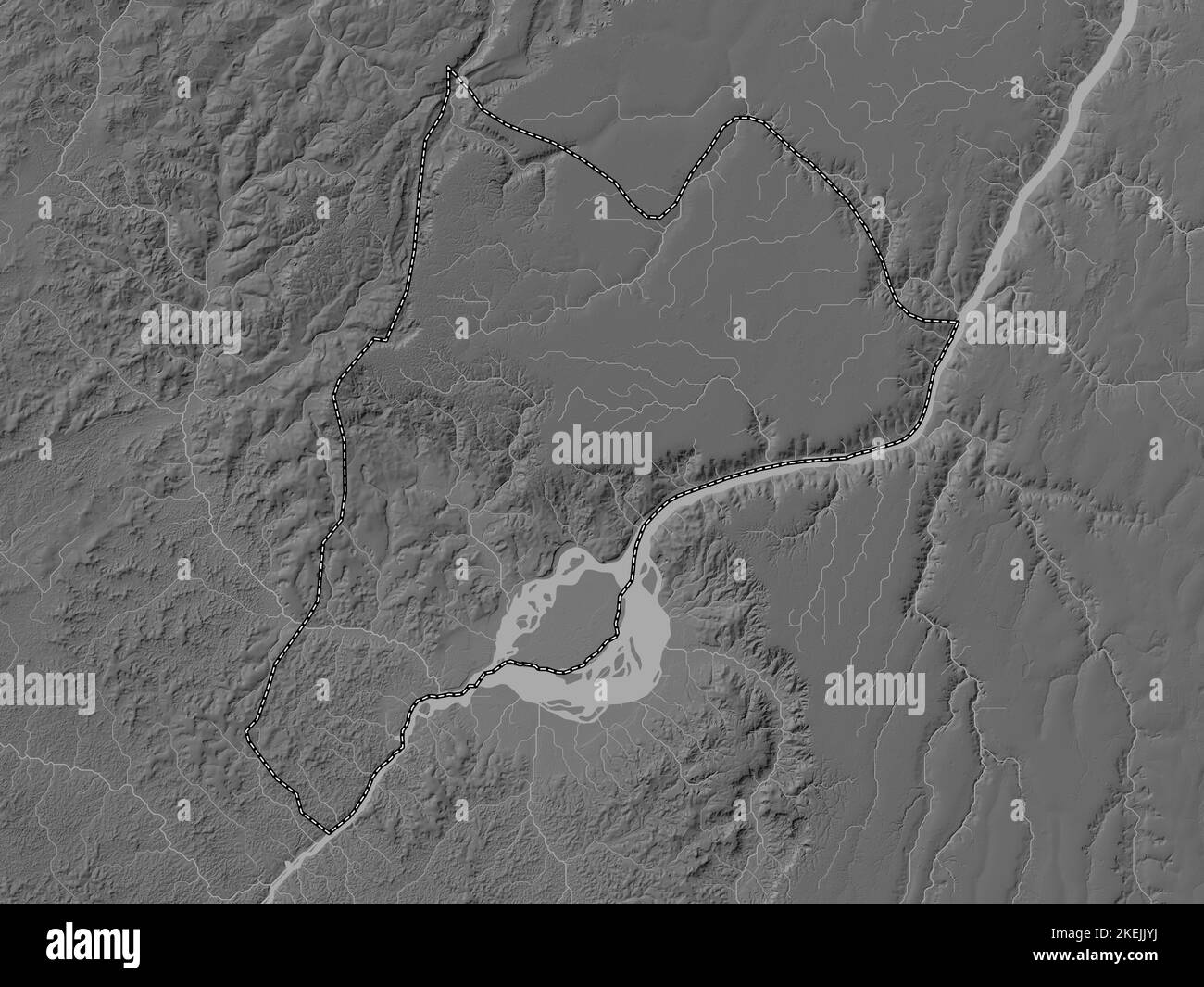 Brazzaville, region of Republic of Congo. Grayscale elevation map with lakes and rivers Stock Photo