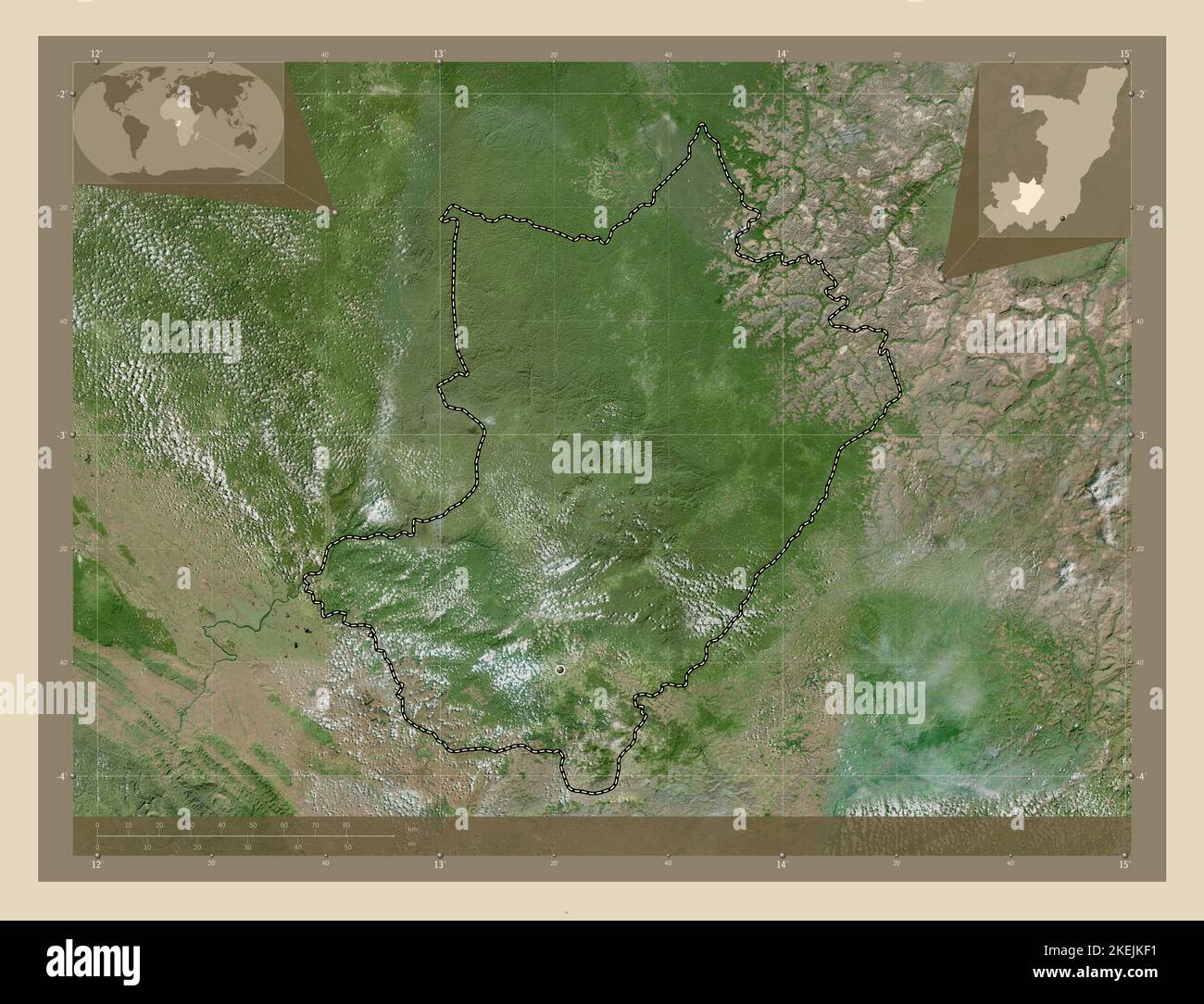 Lekoumou, region of Republic of Congo. High resolution satellite map. Corner auxiliary location maps Stock Photo
