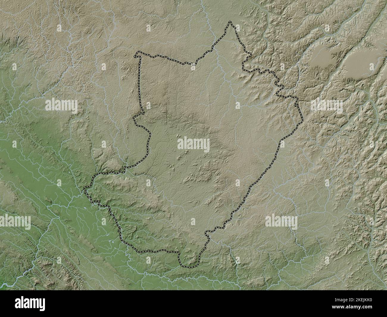 Lekoumou, region of Republic of Congo. Elevation map colored in wiki style with lakes and rivers Stock Photo