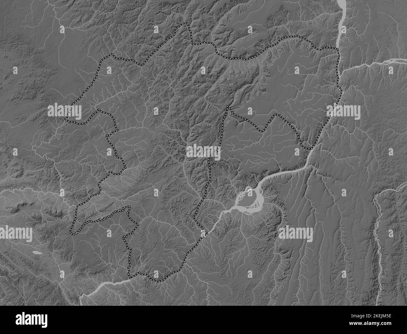 Pool, region of Republic of Congo. Grayscale elevation map with lakes and rivers Stock Photo