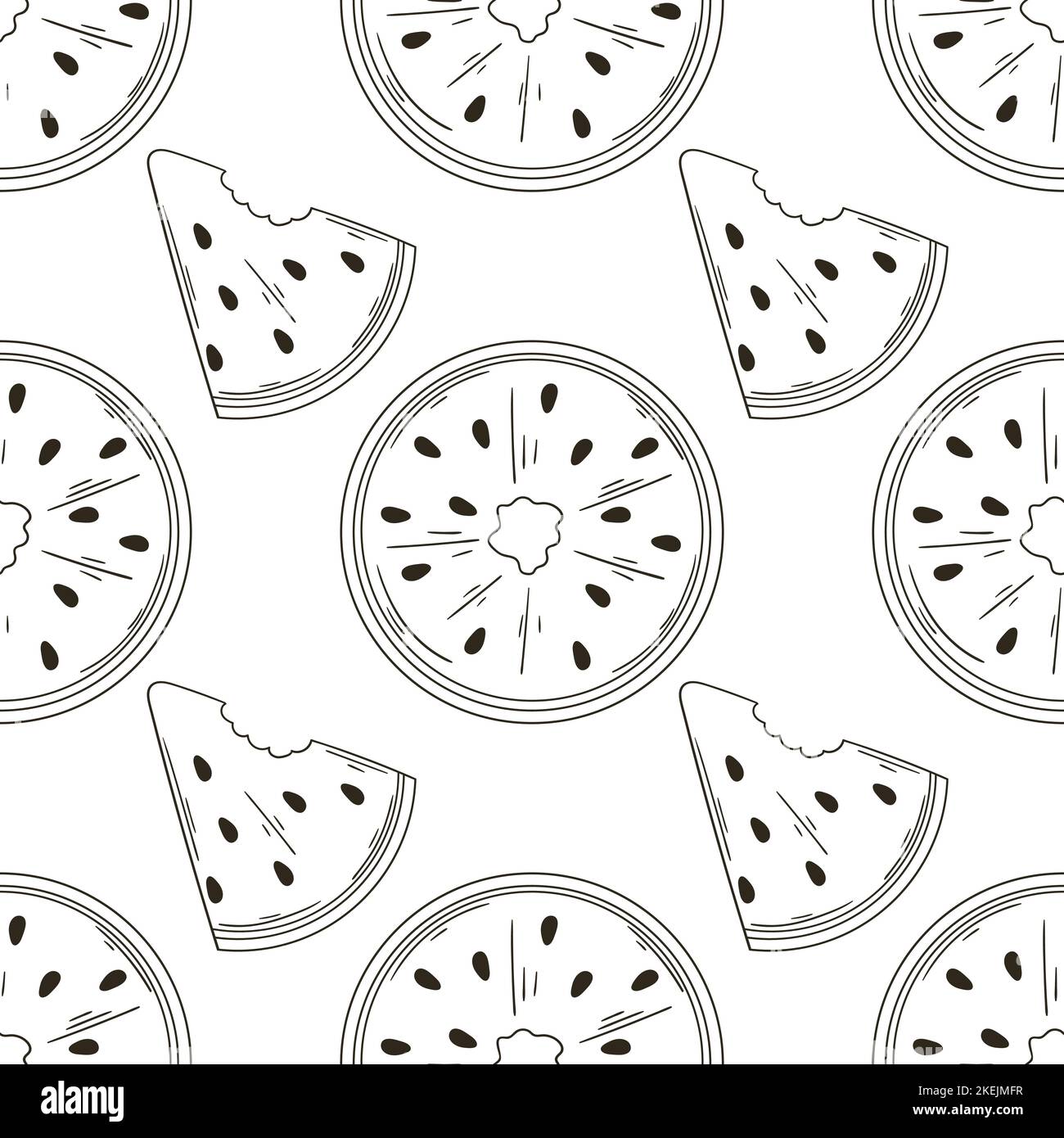 Watermelons. Monochrome pattern for kitchen, restaurant or shop. Illustration in hand draw Stock Vector