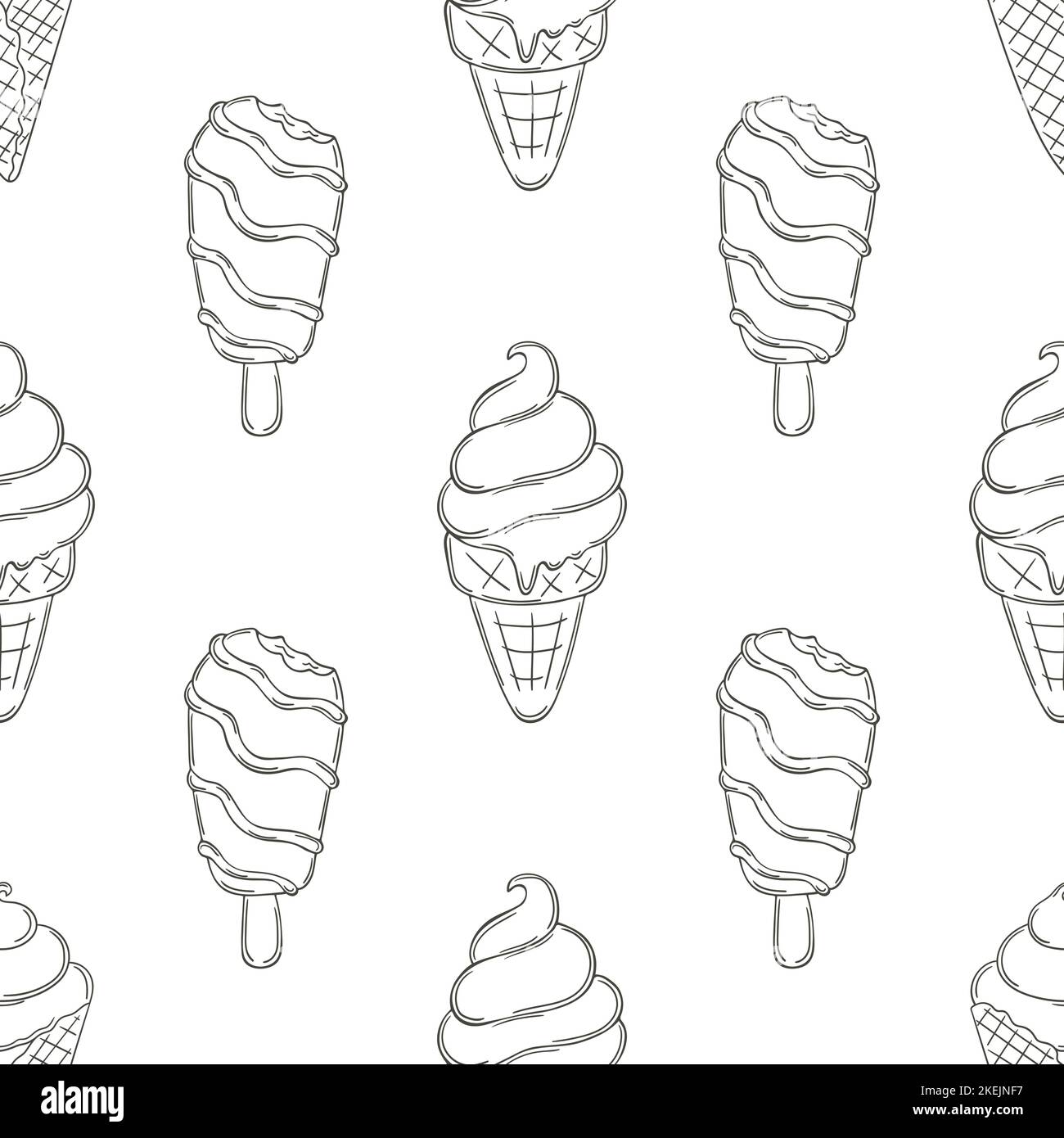 Summer. Coloring ice cream seamless pattern. Wonderful pattern with cold dessert. Print for cloth design, textile, fabric, wallpaper Stock Vector