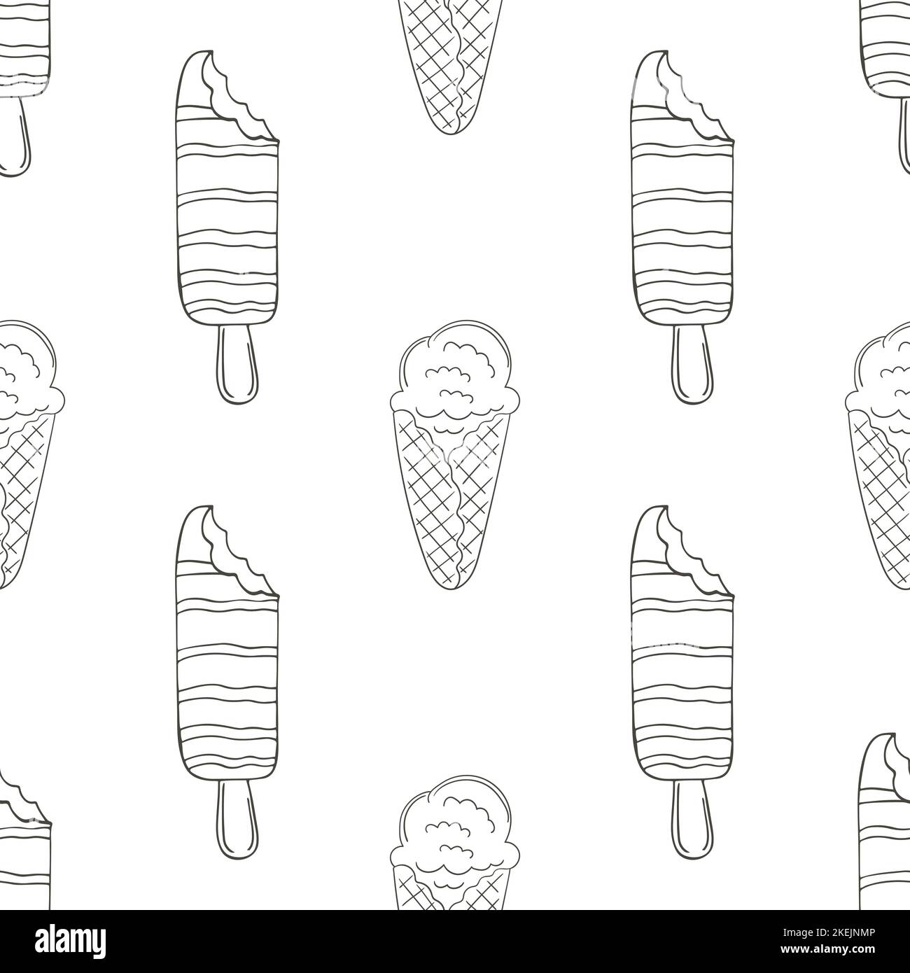 Summer. Coloring ice cream seamless pattern. Wonderful bright pattern with sweet cold dessert. Print for cloth design, textile, fabric, wallpaper, wra Stock Vector