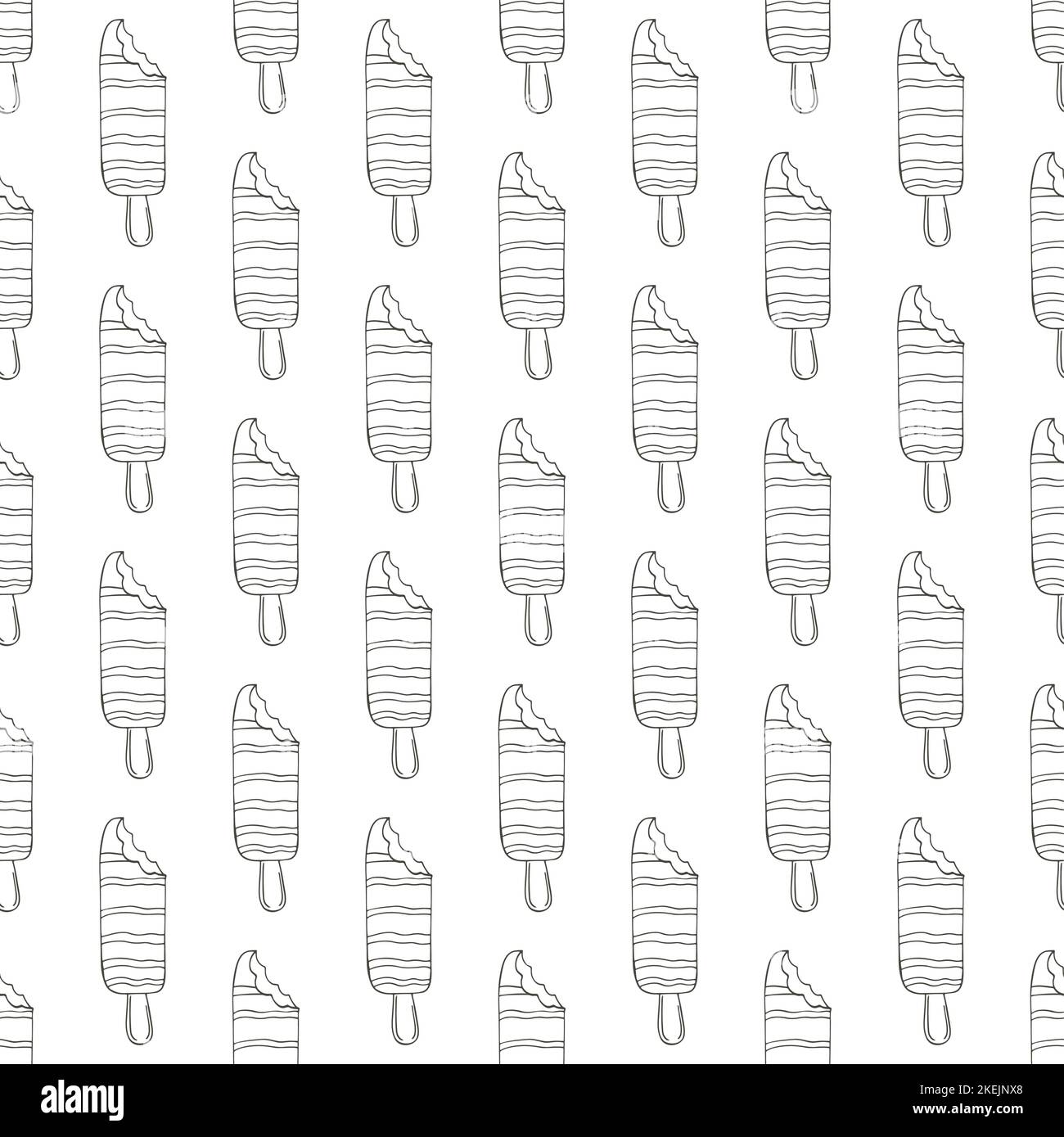 Summer. Coloring ice cream seamless pattern. Wonderful bright pattern with sweet cold dessert. Print for cloth design, textile, fabric Stock Vector