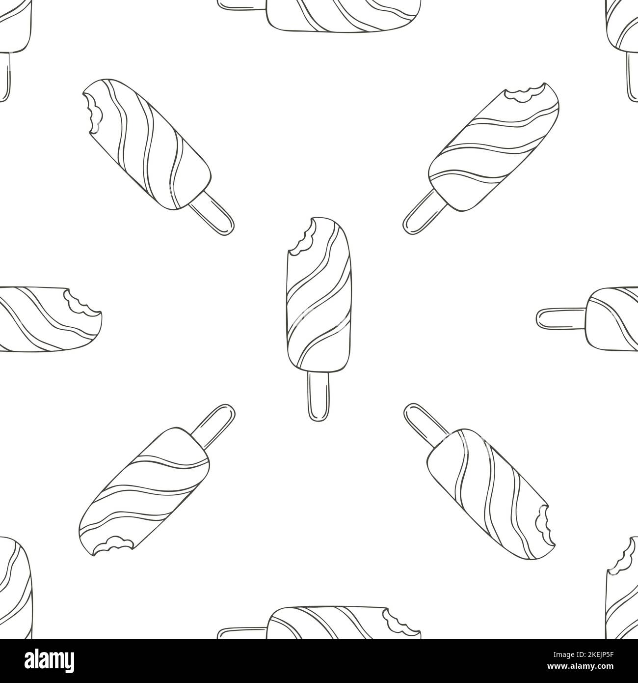 Coloring ice cream seamless pattern. Wonderful bright pattern with cold chocolate dessert. Summer. Print for cloth design, textile, fabric, wallpaper Stock Vector