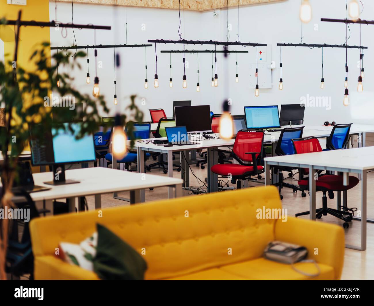 Interior of modern empty office building. Open ceiling design. Stock Photo