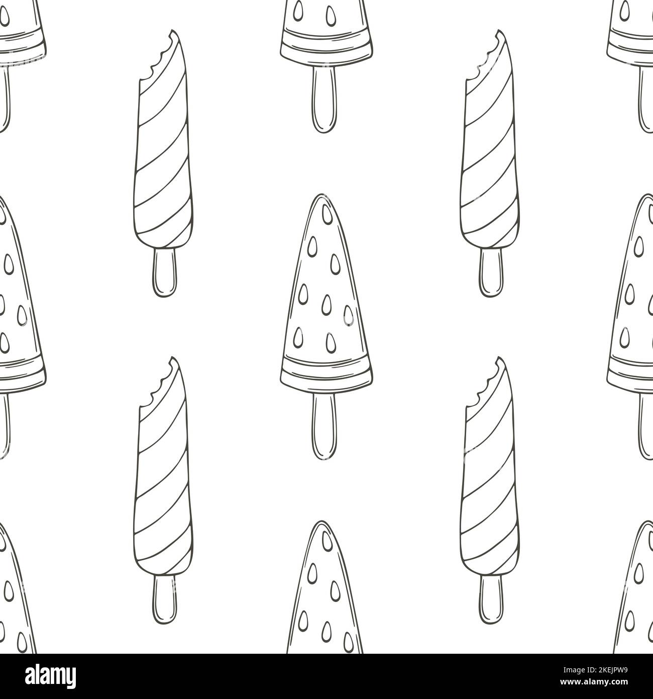 Summer. Coloring ice cream seamless pattern. Wonderful bright pattern with sweet watermelon dessert. Print for cloth design, textile, fabric, wallpape Stock Vector