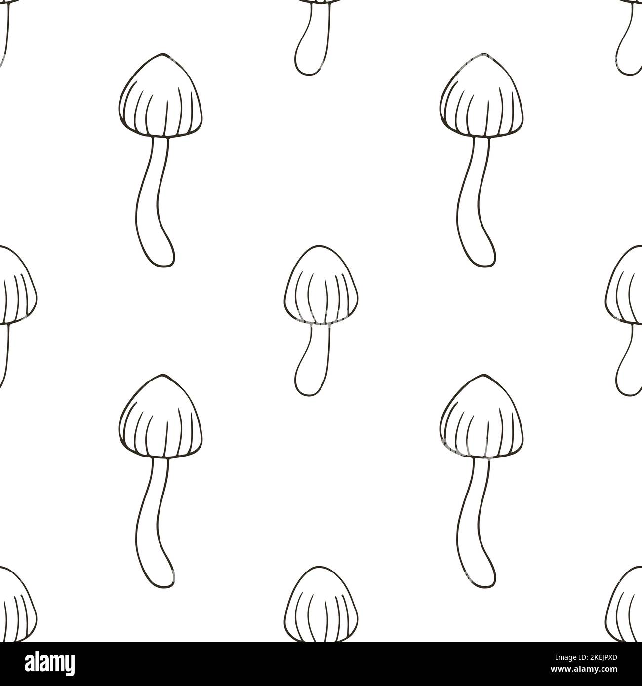 Galerina marginata. Illustration in hand draw style. Seamless pattern for kitchen, restaurant or shop. Can be used for fabric, packaging, wrapping pap Stock Vector