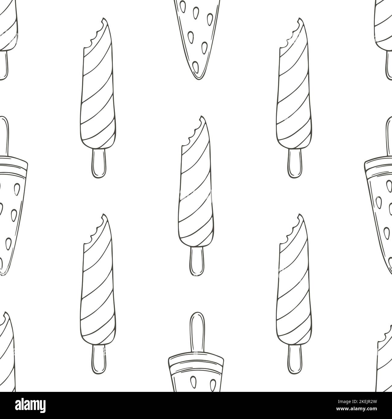 Summer. Coloring ice cream seamless pattern. Wonderful bright pattern with watermelon dessert Stock Vector