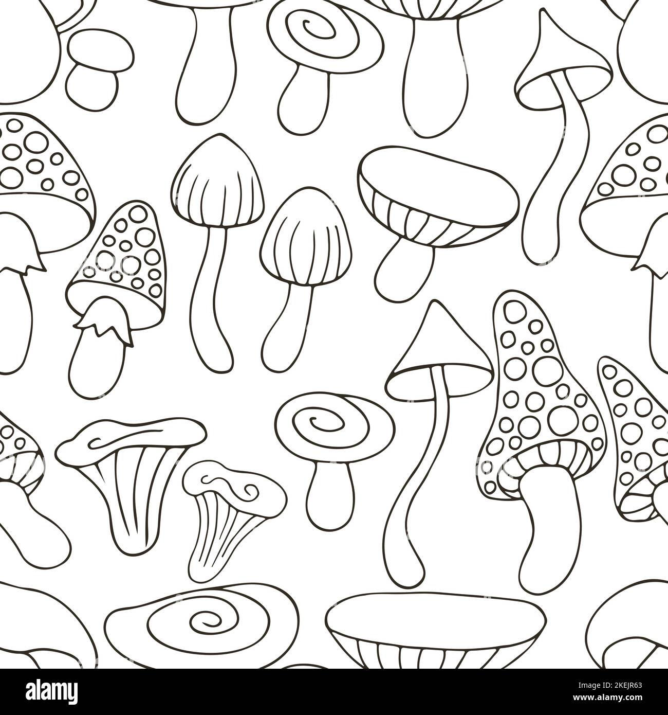 Mushroom autumn mood. Illustration in hand draw style. Seamless pattern with forest mushrooms. Can be used for fabric, packaging and etc Stock Vector