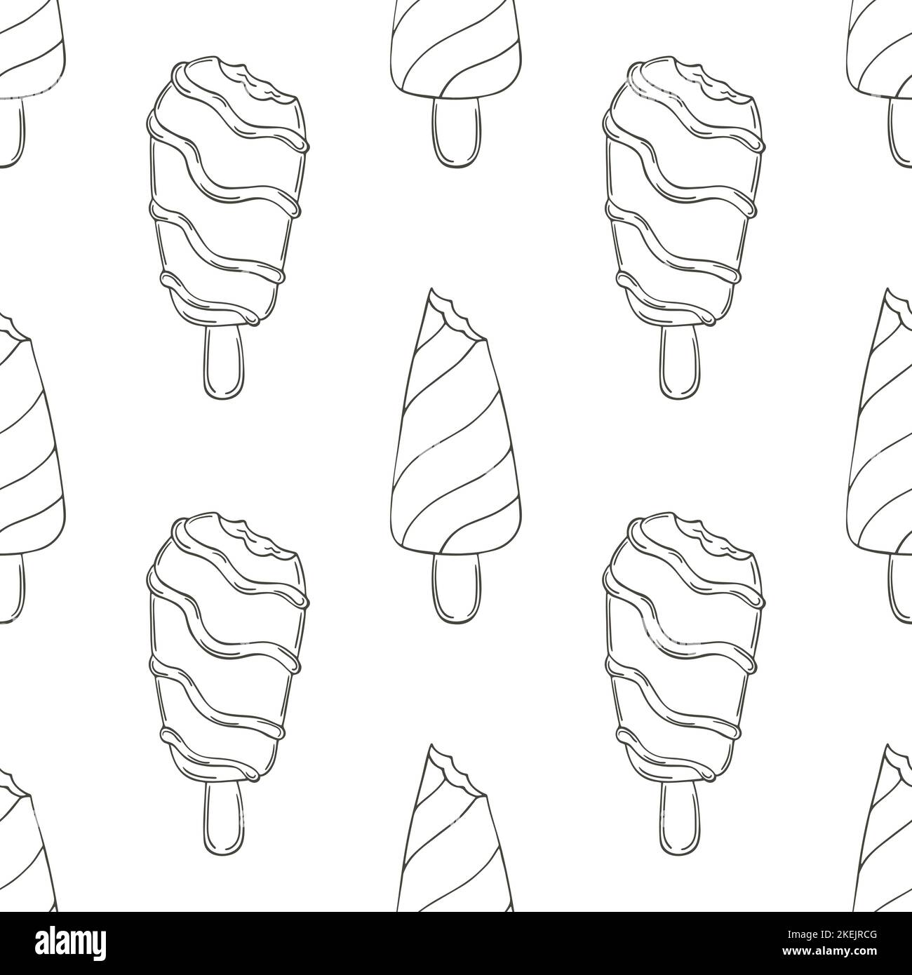 Summer. Coloring ice cream seamless pattern. Wonderful bright pattern with a cold dessert. Print for cloth design, textile, fabric, wallpaper Stock Vector