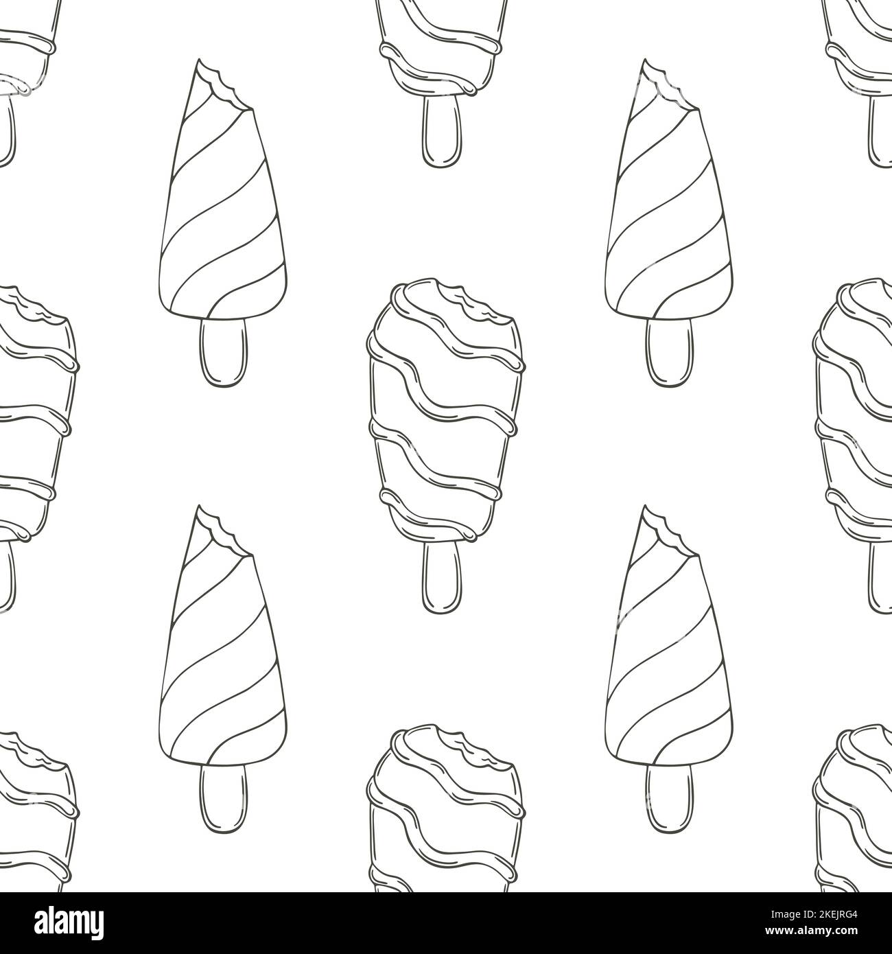Summer. Coloring ice cream seamless pattern. Wonderful bright pattern with a cold dessert. Print for cloth design, textile, fabric Stock Vector