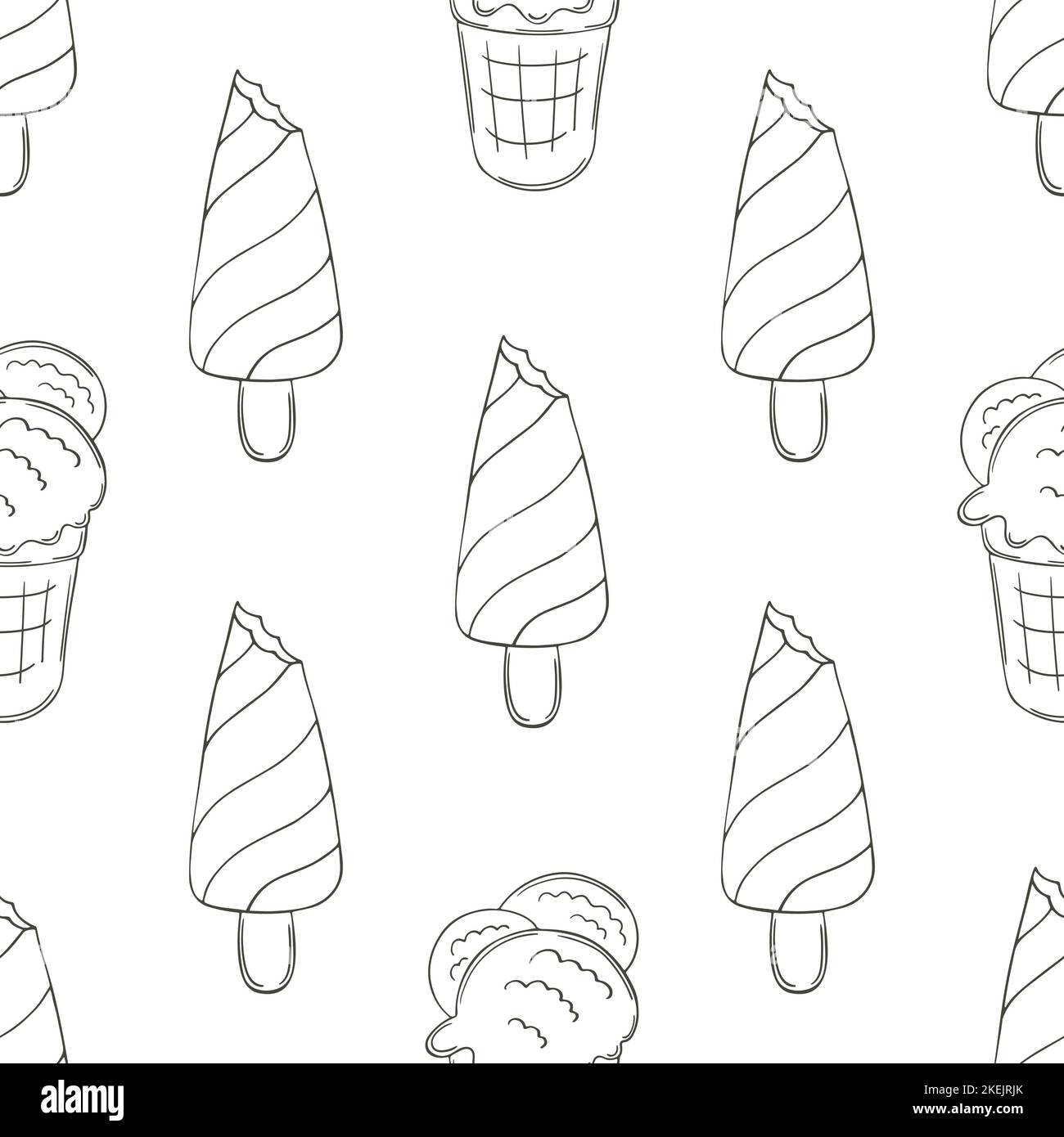 Summer. Coloring ice cream seamless pattern. Wonderful bright pattern with a cold dessert. Print for cloth design, textile Stock Vector