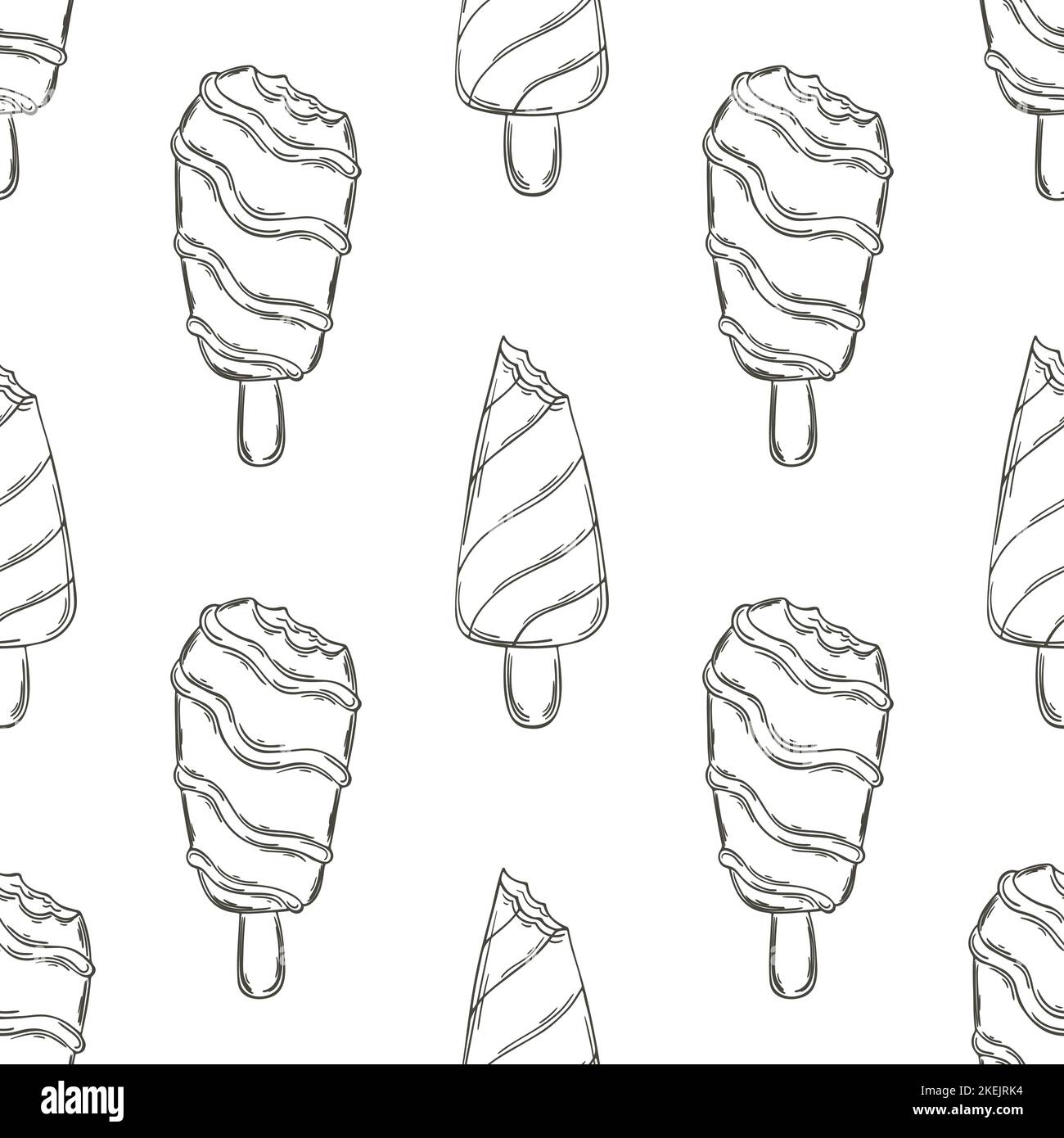 Summer. Coloring ice cream seamless pattern. Wonderful bright pattern with a cold dessert. Print for design Stock Vector