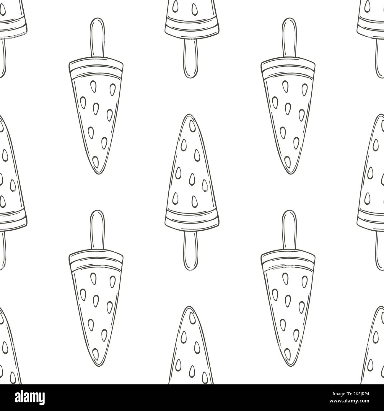 Coloring ice cream seamless pattern. Summer. Wonderful bright pattern with sweet watermelon dessert. Print Stock Vector