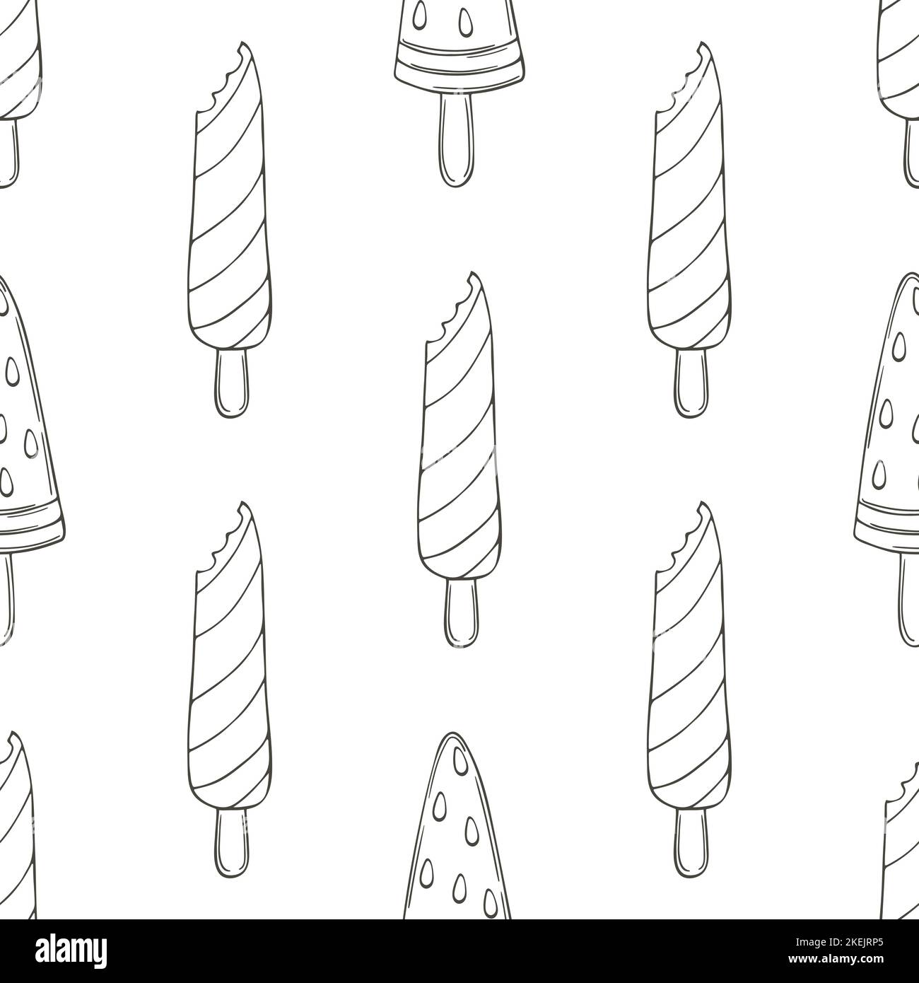 Summer. Coloring ice cream seamless pattern. Wonderful bright pattern with sweet watermelon dessert. Print for cloth design, textile, fabric, wallpape Stock Vector