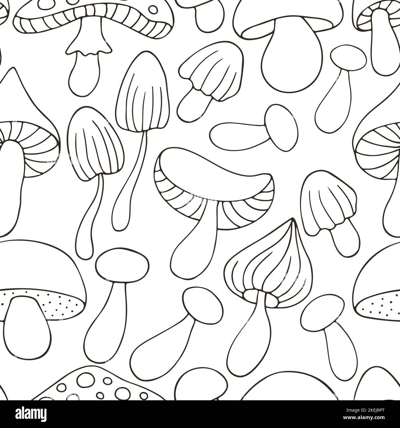 Mushroom autumn mood. Illustration in hand draw style. Seamless pattern with forest mushrooms. Can be used for fabric, packaging, wrapping paper and e Stock Vector