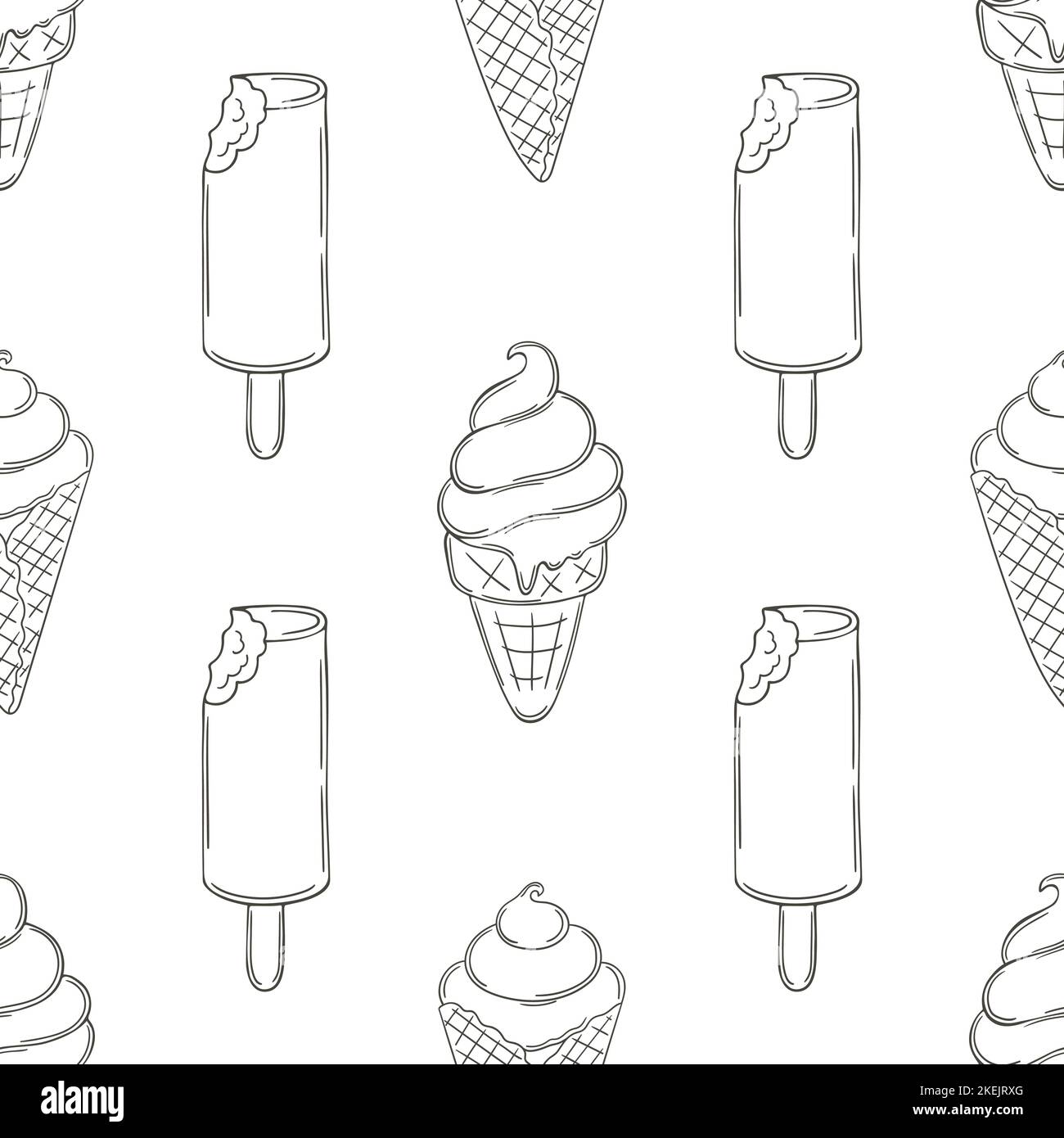 Summer. Coloring ice cream seamless pattern. Wonderful pattern with cold dessert. Print for cloth design, textile, fabric, wallpaper, wrapping paper Stock Vector