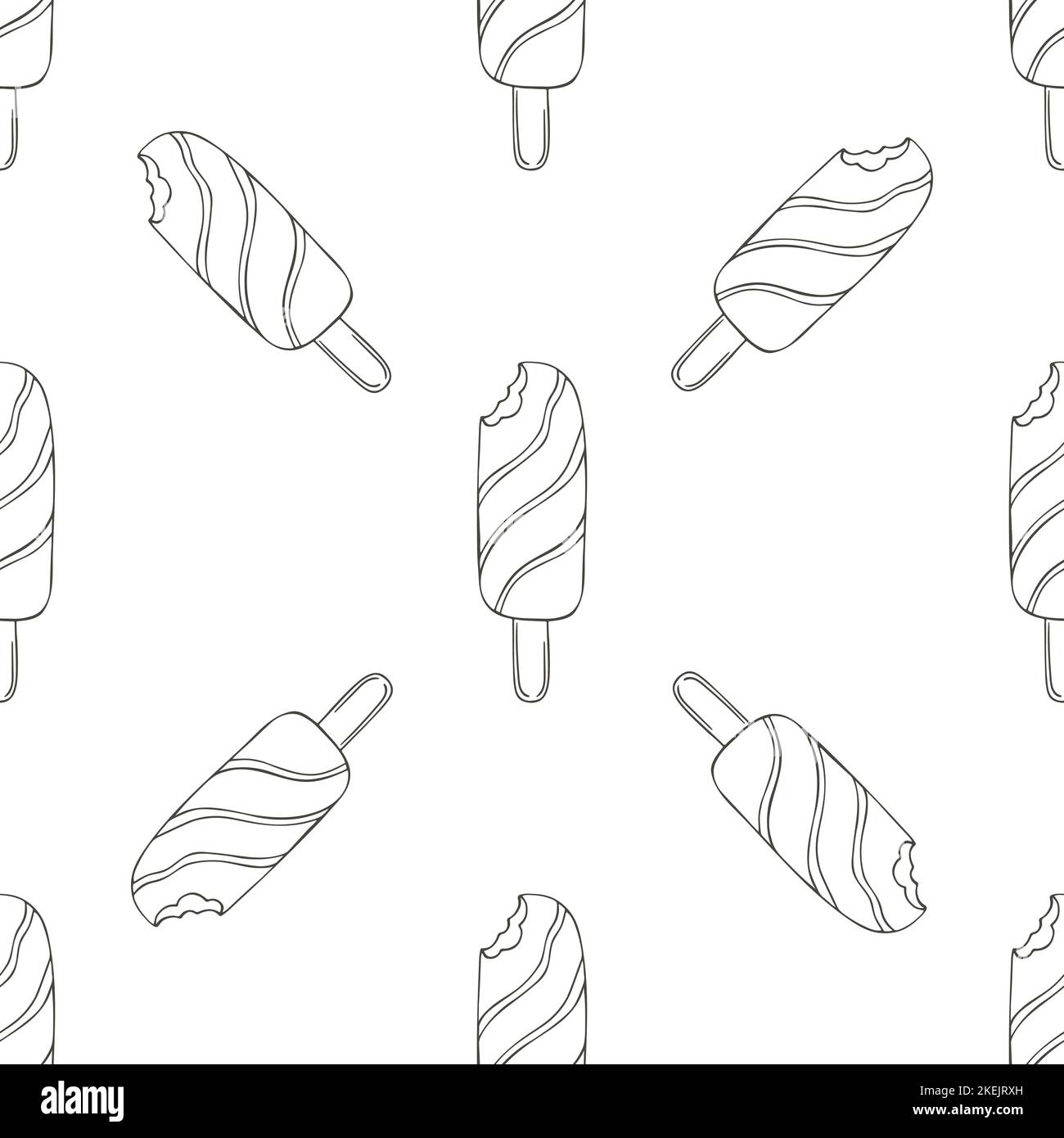 Coloring ice cream seamless pattern. Wonderful bright pattern with cold chocolate dessert. Summer. Print for cloth design, textile, fabric, wallpaper, Stock Vector