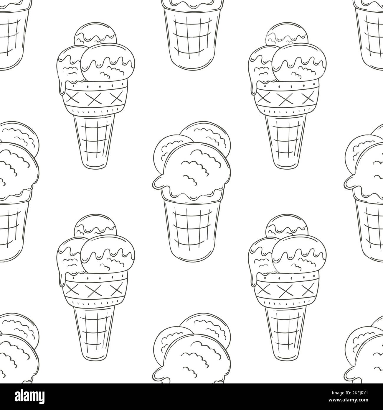 Coloring ice cream seamless pattern. Summer. Wonderful bright pattern with a cold dessert. Print Stock Vector