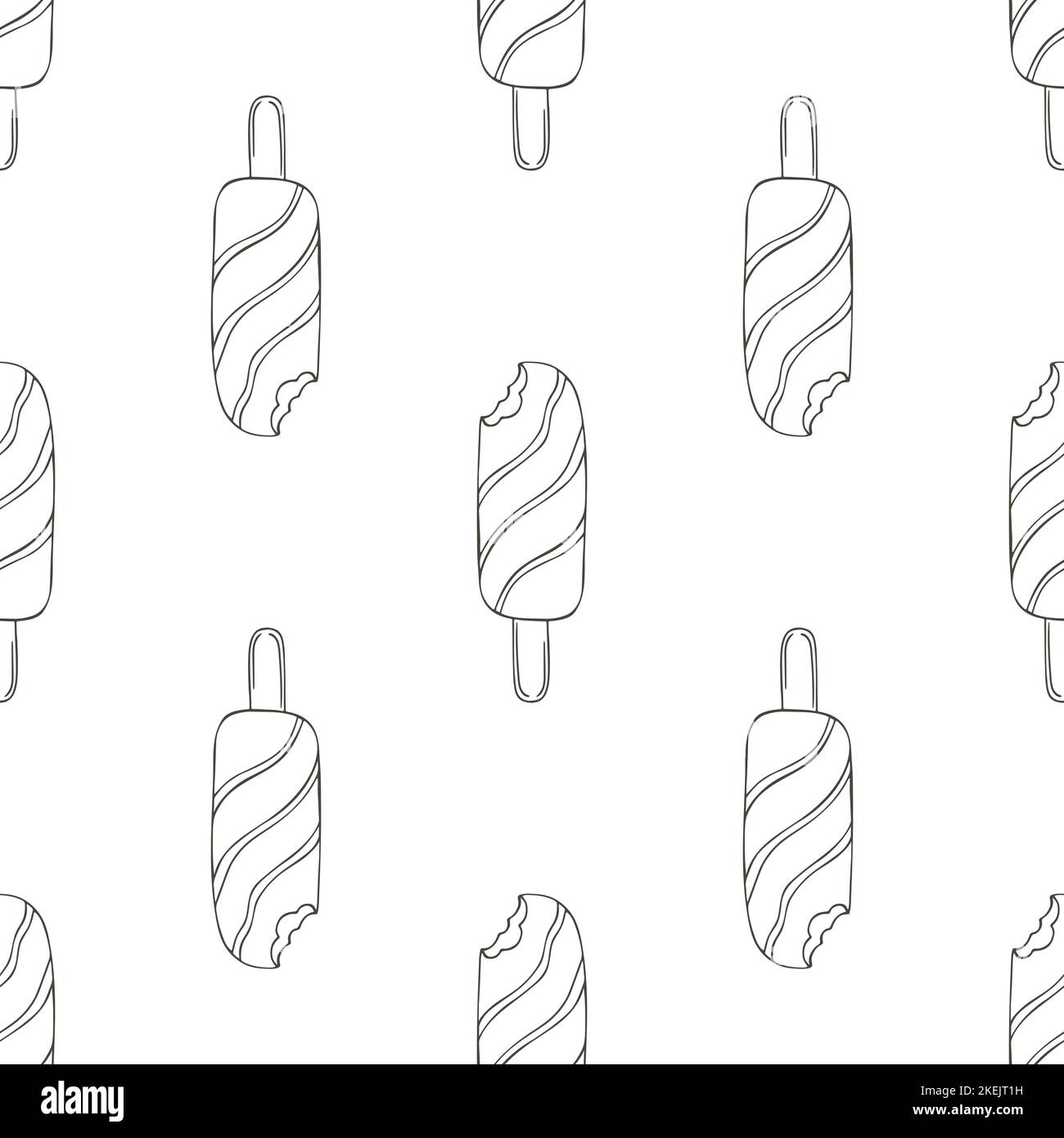Coloring ice cream seamless pattern. Wonderful bright pattern with cold chocolate dessert. Summer. Print for cloth design, textile, fabric Stock Vector