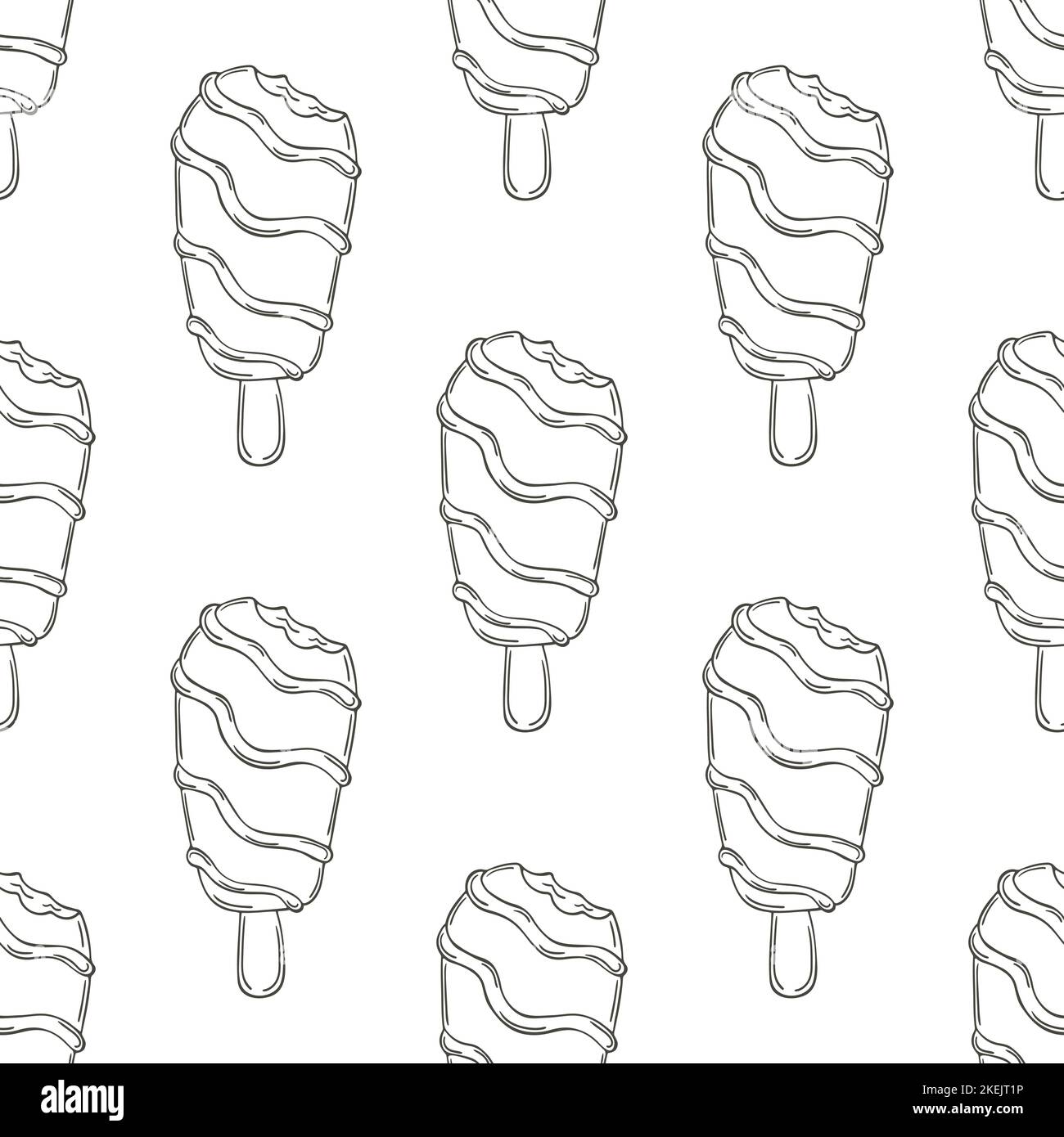 Coloring ice cream seamless pattern. Summer. Wonderful bright pattern with a cold dessert. Print for cloth design, textile, fabric, wallpaper, wrappin Stock Vector