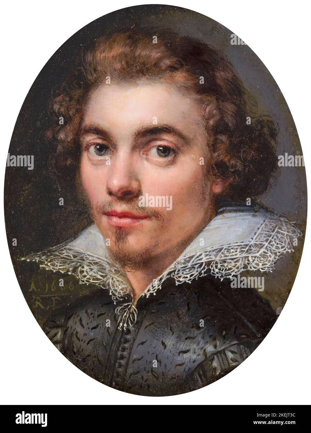 Monogrammist RF portrait miniature, Portrait of a man, oil on copper, 1606 Stock Photo