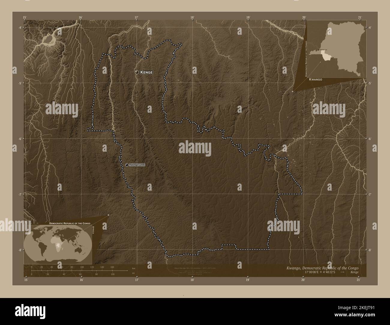 Kwango Kwango, province of Democratic Republic of the Congo. Elevation map ...