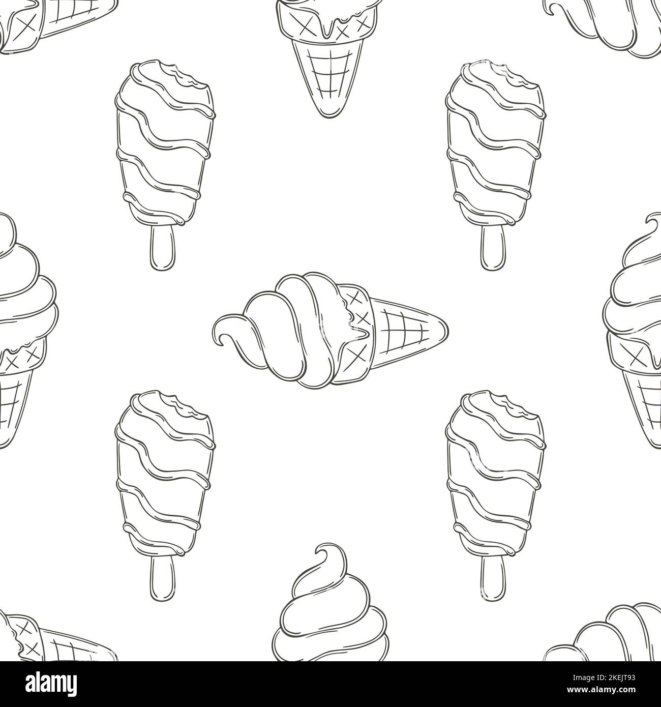 Summer. Coloring ice cream seamless pattern. Wonderful pattern with cold dessert. Print for cloth design, textile Stock Vector
