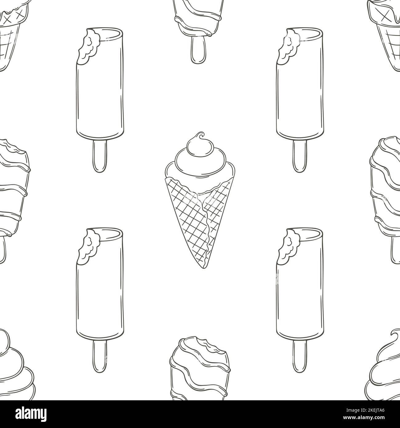 Summer. Coloring ice cream seamless pattern. Wonderful pattern with cold dessert. Print for cloth design, textile, fabric Stock Vector