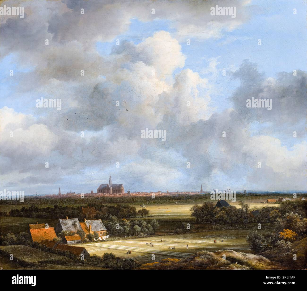 Jacob van Ruisdael landscape painting, View of Haarlem with Bleaching Grounds, oil on canvas, 1670-1675 Stock Photo