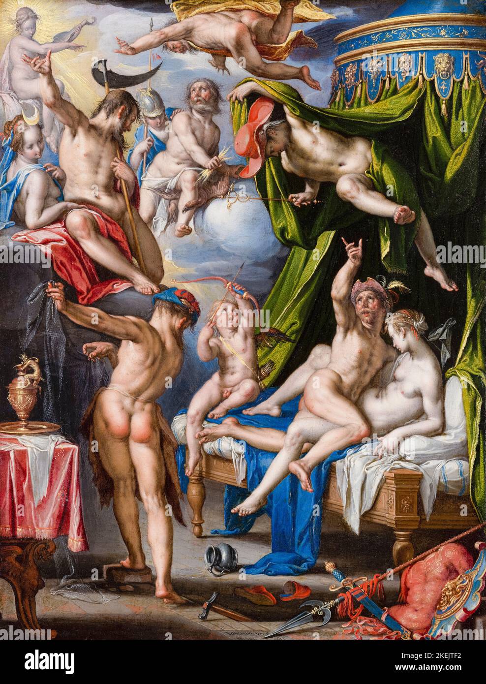 Mars and Venus Surprised by Vulcan, painting in oil on copper by Joachim Wtewael, 1601 Stock Photo
