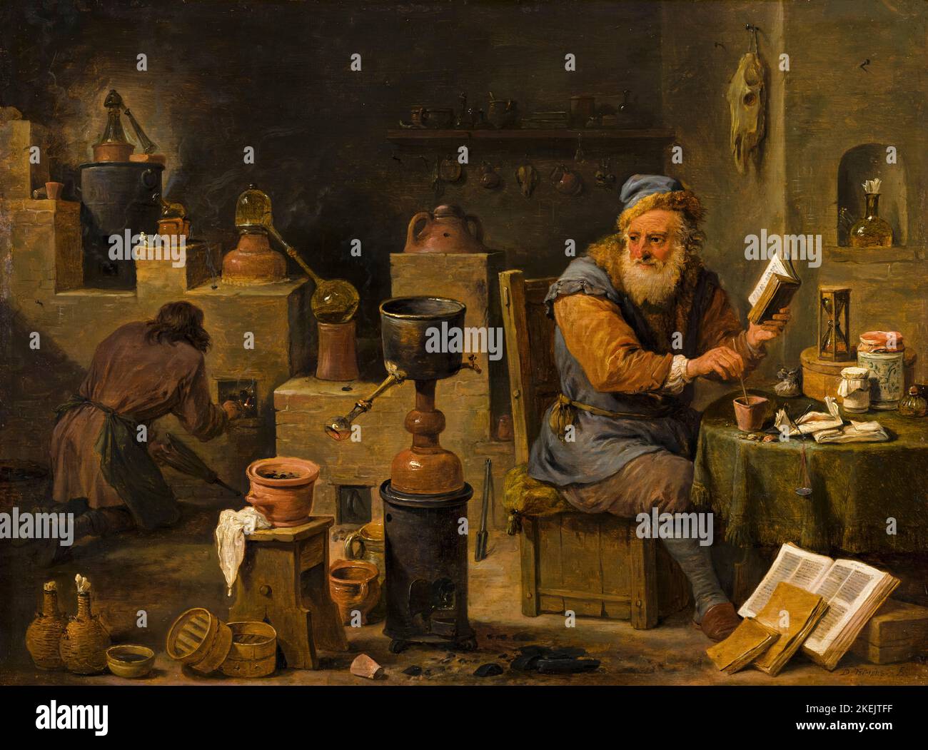 David Teniers the Younger, The Alchemist, painting in oil on panel, 1650 Stock Photo