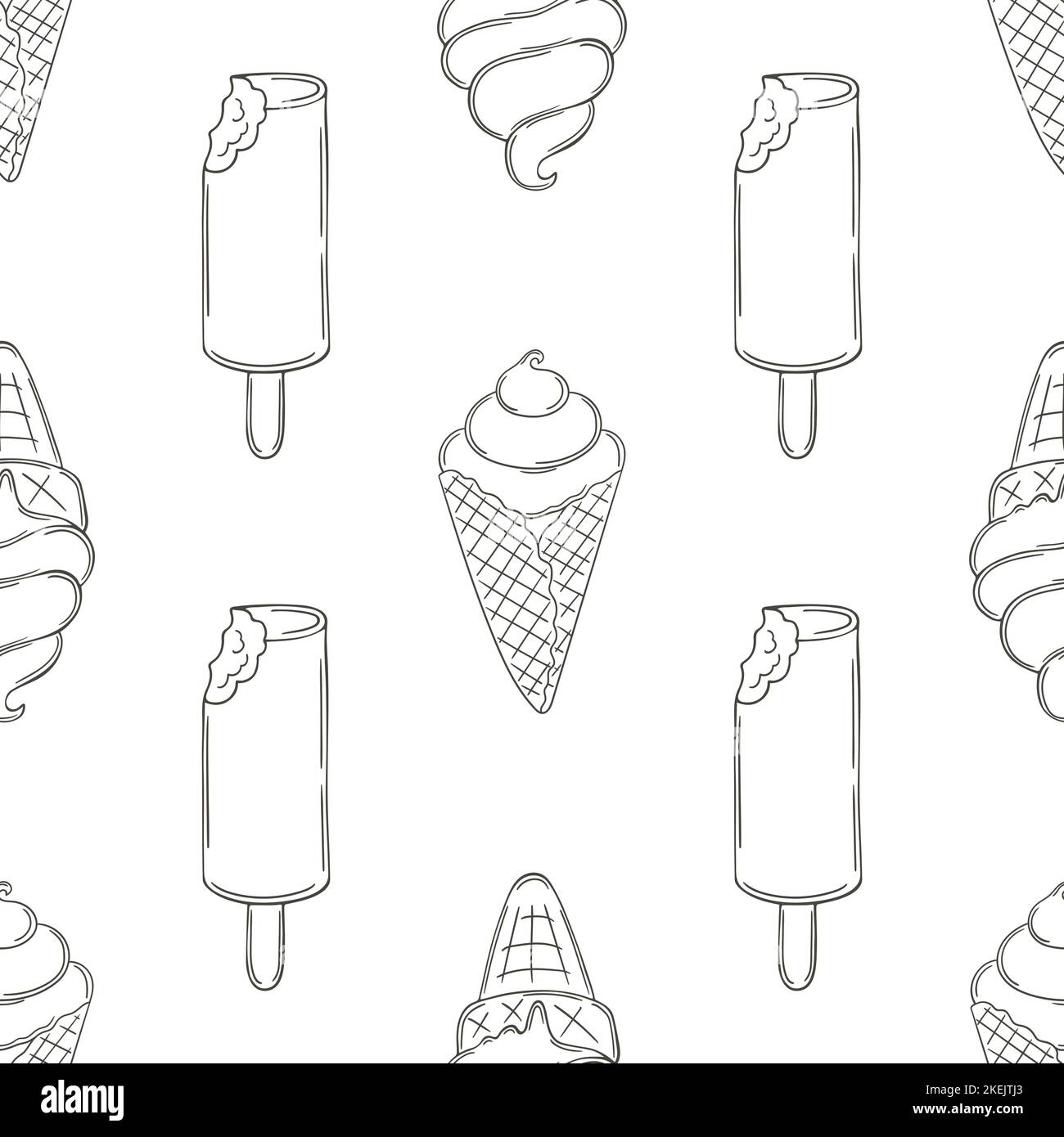 Summer. Coloring ice cream seamless pattern. Wonderful pattern with cold dessert. Print for cloth design, textile, fabric, wallpaper, wrapping Stock Vector