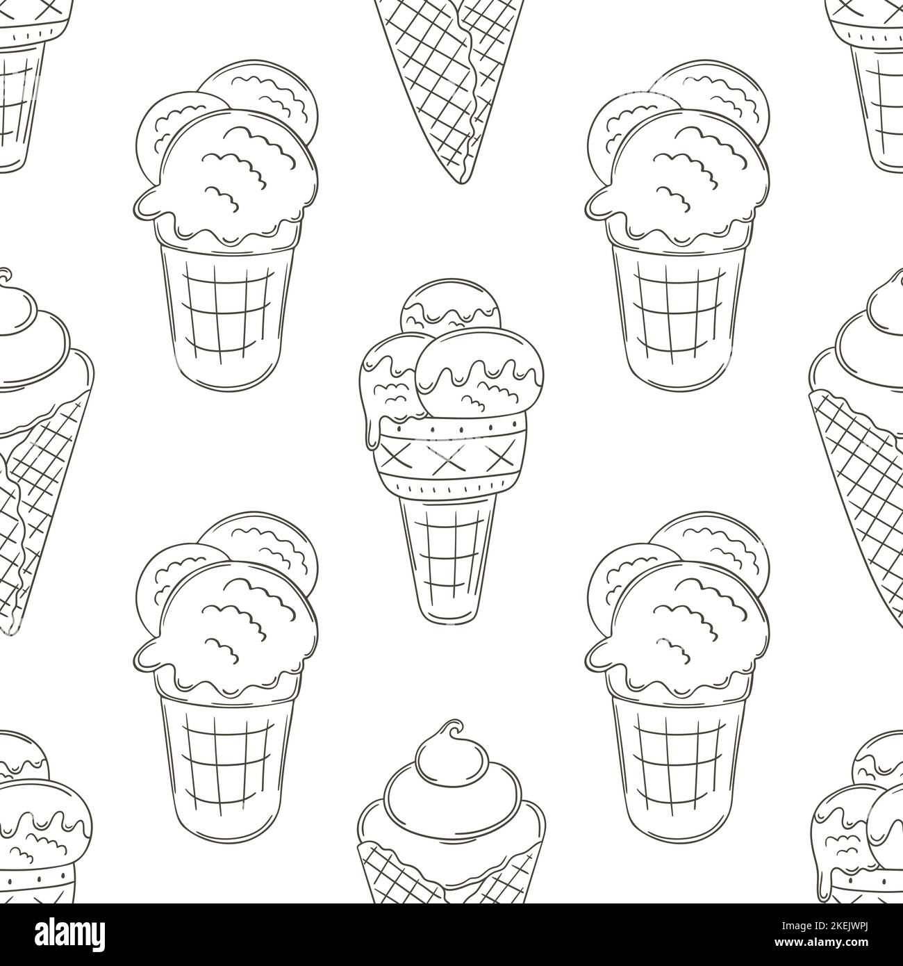 Coloring ice cream seamless pattern. Summer. Wonderful bright pattern with a cold dessert. Print for cloth design, textile Stock Vector