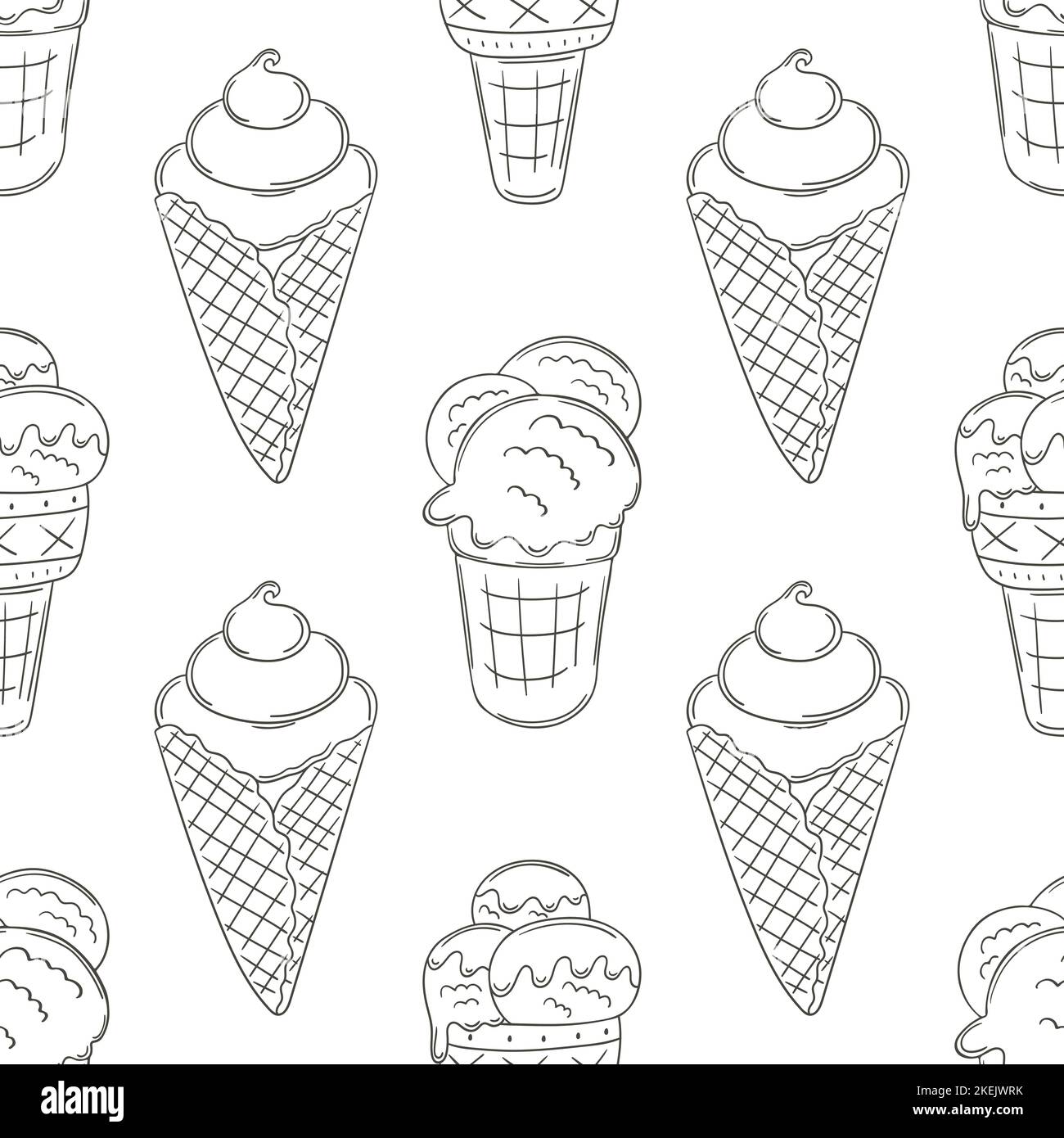 Coloring ice cream seamless pattern. Summer. Wonderful bright pattern with a cold dessert. Print for cloth design Stock Vector