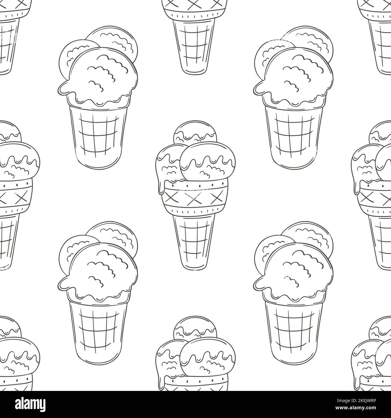 Coloring ice cream seamless pattern. Summer. Wonderful bright pattern with a cold dessert. Print for design Stock Vector