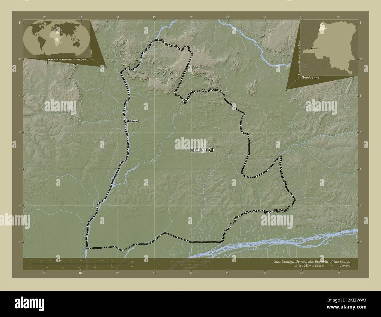 SudUbangi, province of Democratic Republic of the Congo. Elevation map