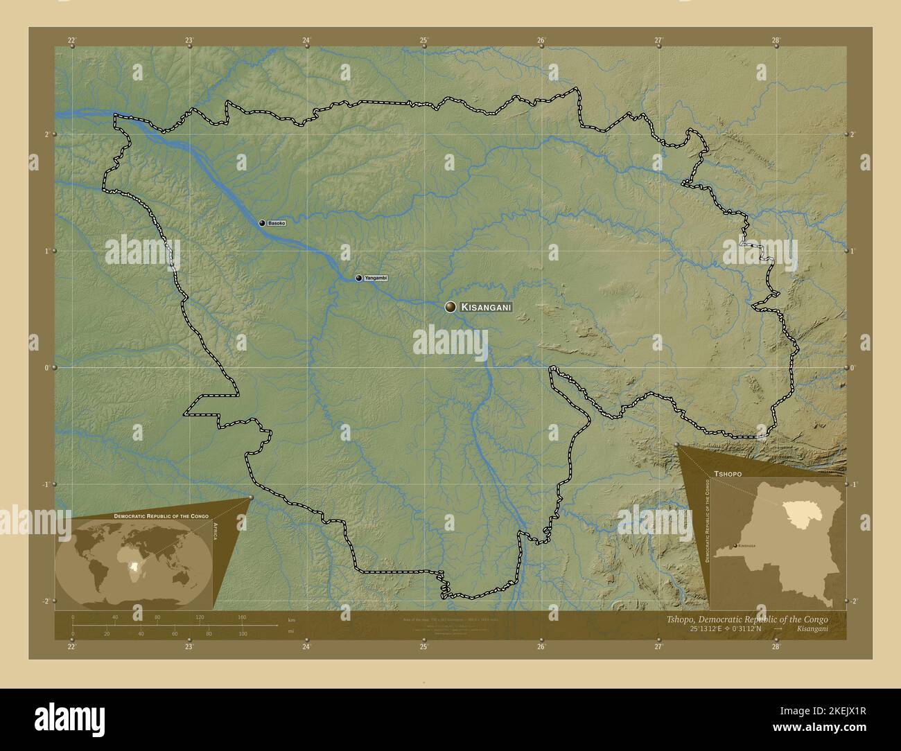 Tshopo, province of Democratic Republic of the Congo. Colored elevation