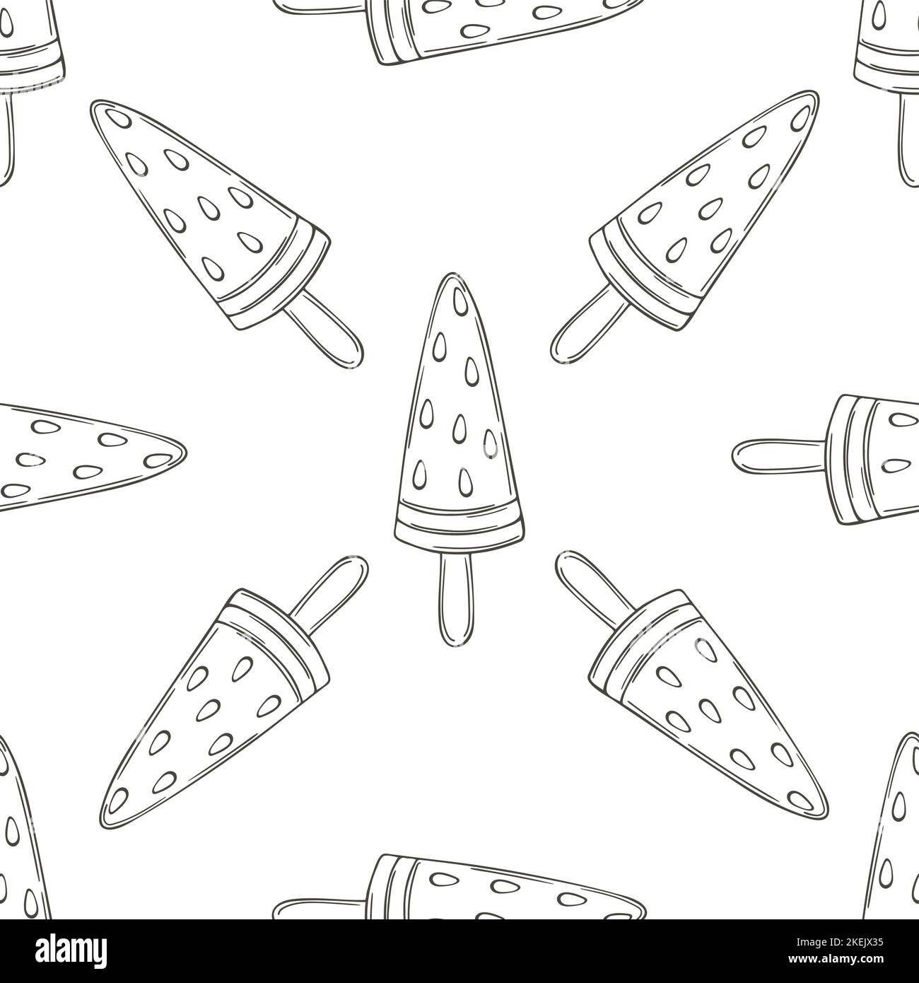 Coloring ice cream seamless pattern. Summer. Wonderful bright pattern with sweet watermelon dessert. Print for cloth design Stock Vector